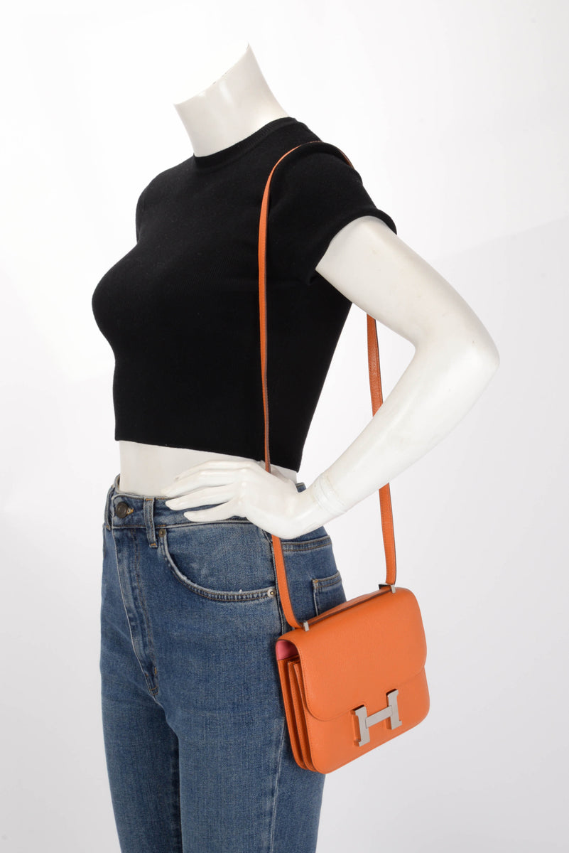Hermes Orange & Rose Azalee Chevre Mysore Verso Constance 18