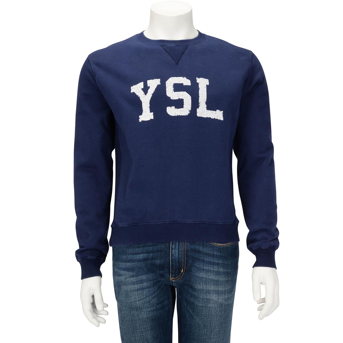 Saint Laurent Navy Cotton Logo Print Sweater M