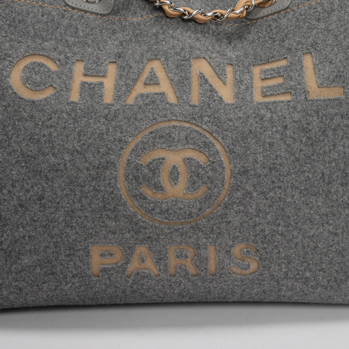 Chanel Grey & Beige Wool Felt Large Deauville Tote