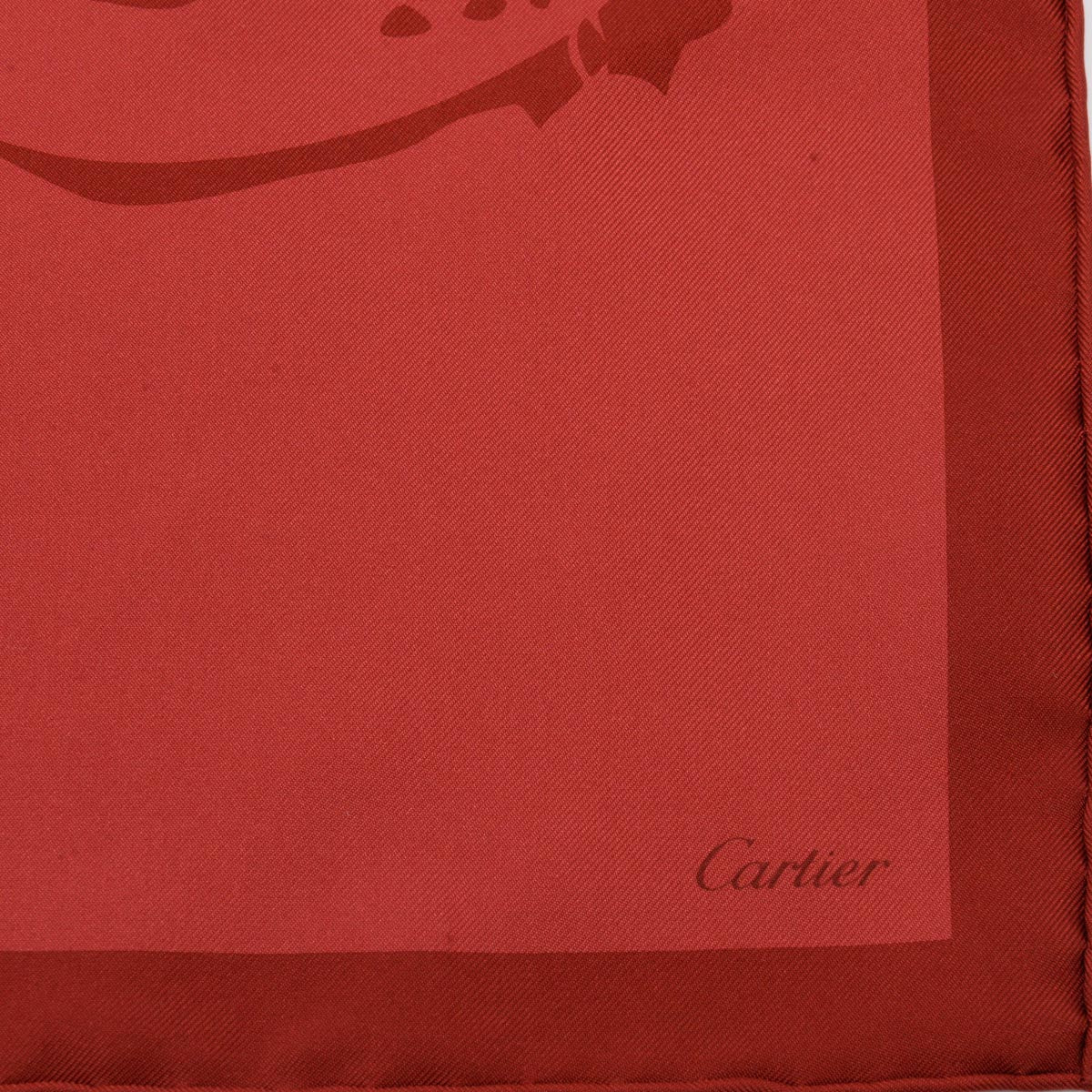 Cartier Red Silk Panther Head Motif Scarf 42