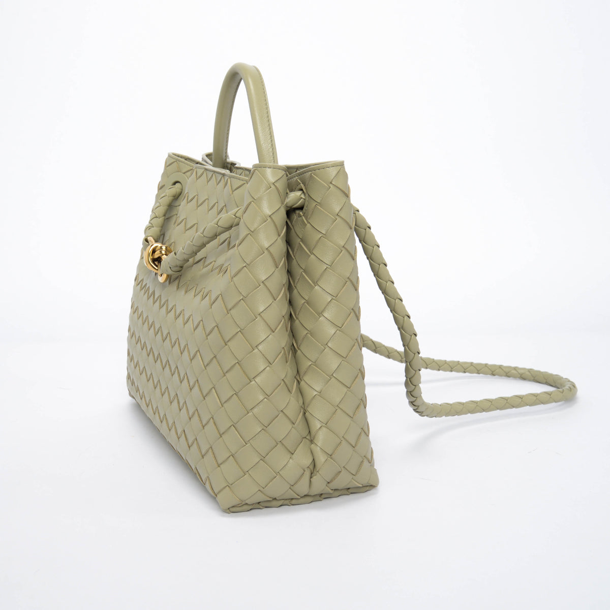 Bottega Veneta Travertine Intrecciato Lambskin Medium Andiamo Tote
