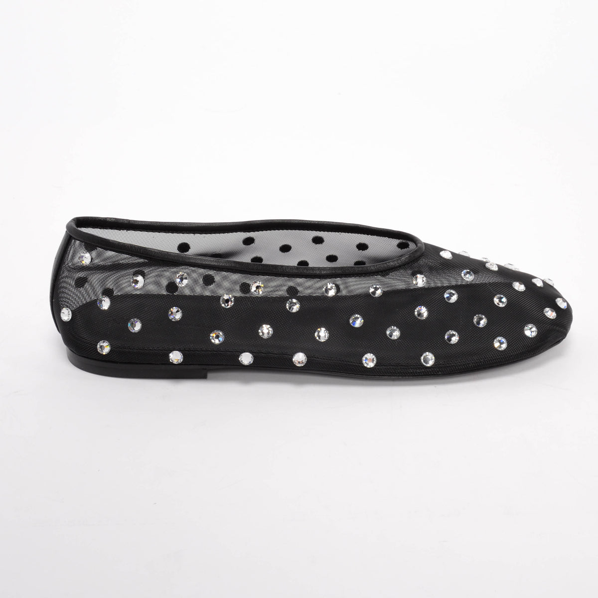 Khaite Black Crystal Embellished Mesh Marcy Ballet Flats 38