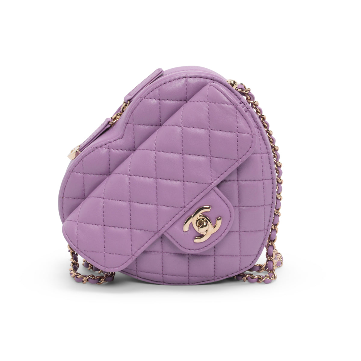 Chanel Lilac Quilted Lambskin CC In Love Heart Cross Body Bag