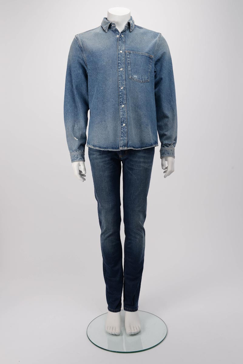 Balenciaga Denim Rose Embroidered Shirt 42