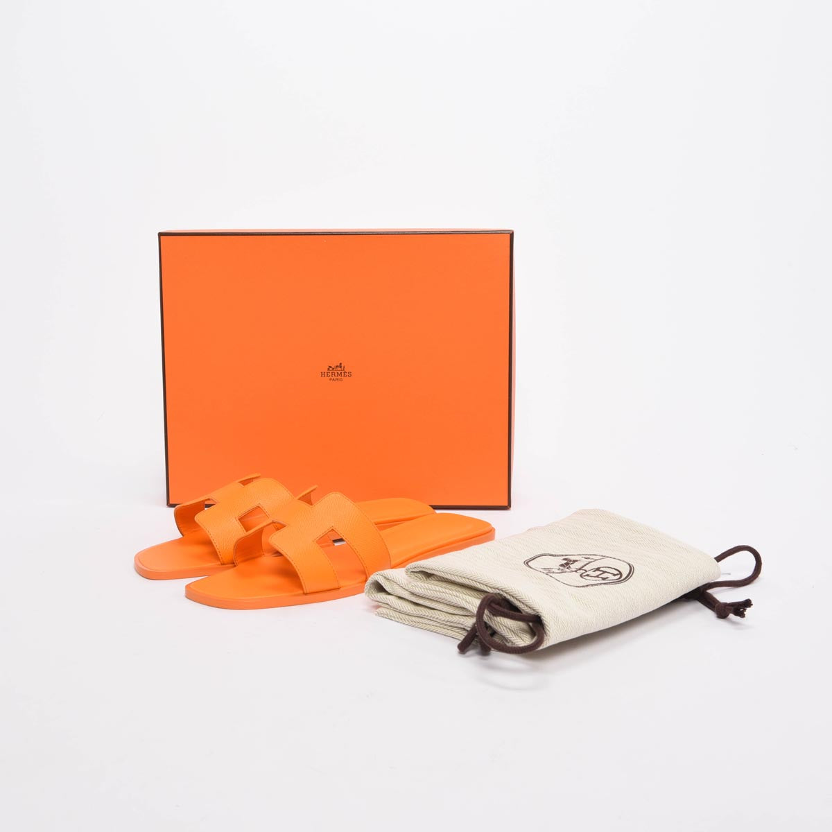 Hermes Orange Sunset Epsom Oran Sandals 38