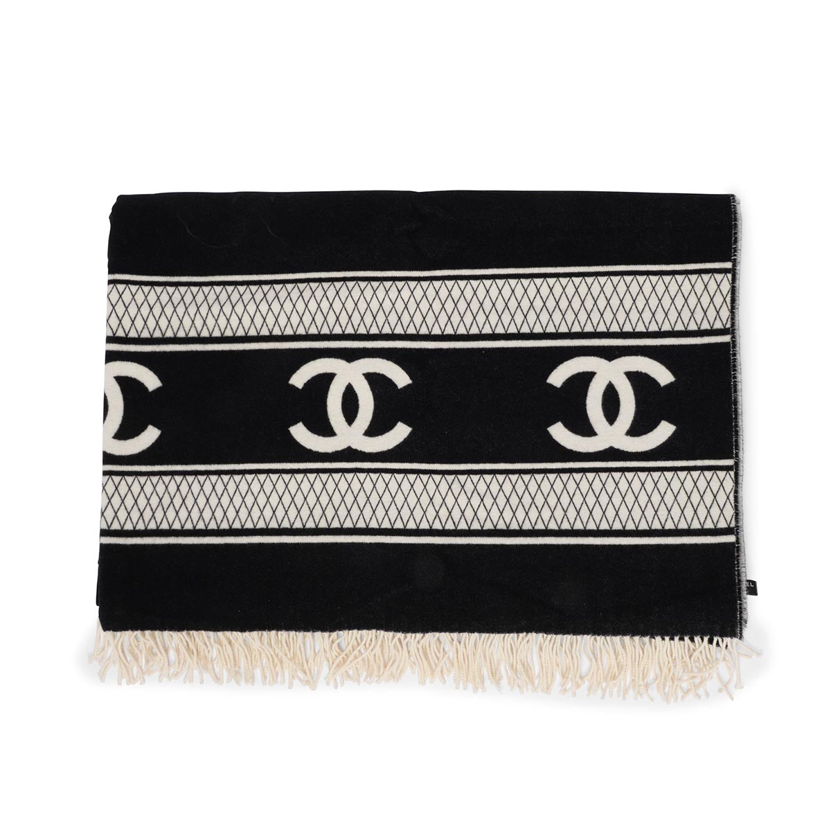 Chanel Black & White Cashmere CC Reversible Blanket