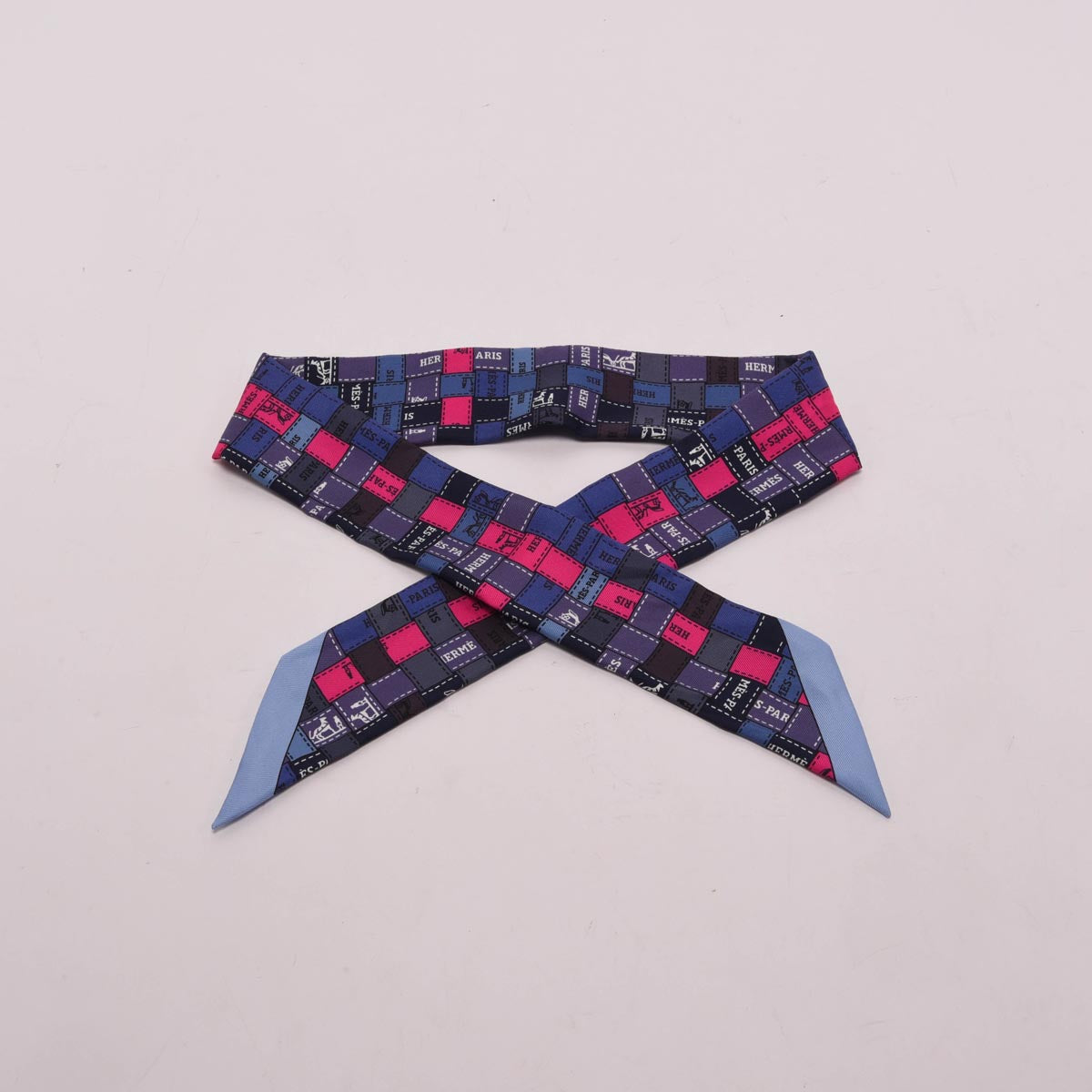 Hermes Blue Silk Bolduc Au Carre Twilly