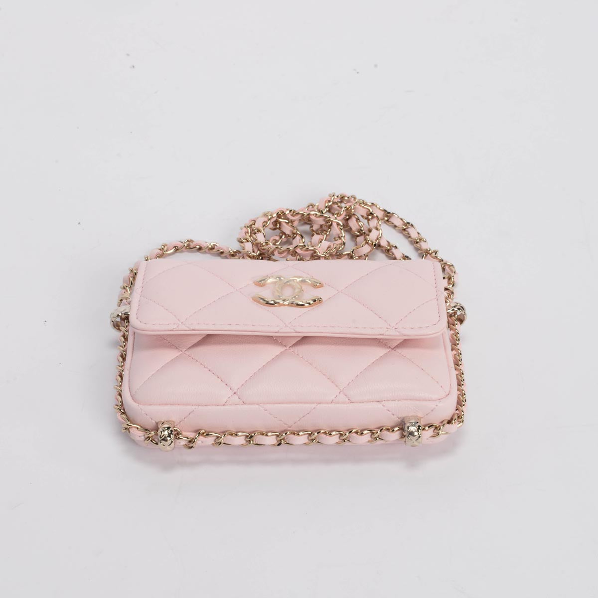 Chanel Light Pink Calfskin Clutch With Chain Wallet