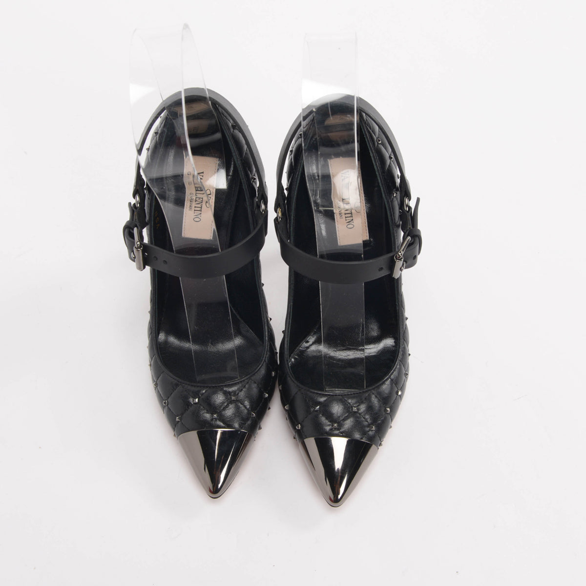 Valentino Black Distressed Leather Rockstud Mary Jane Pumps 35