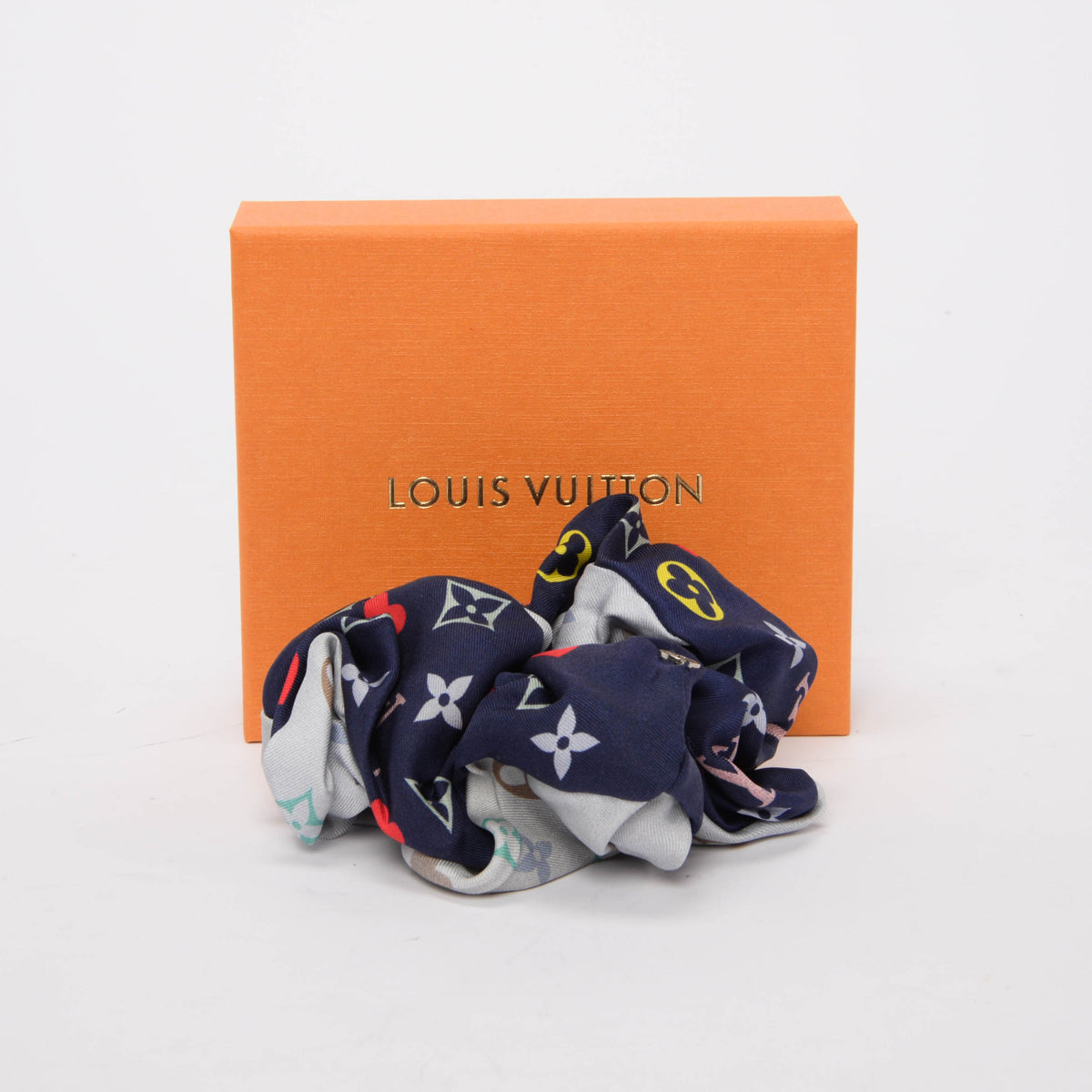 Louis Vuitton Blue & Grey Silk Monogram Hair Scrunchie