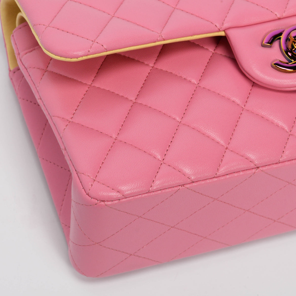 Chanel Pink & Yellow Quilted Lambskin Small Classic Flap Bag