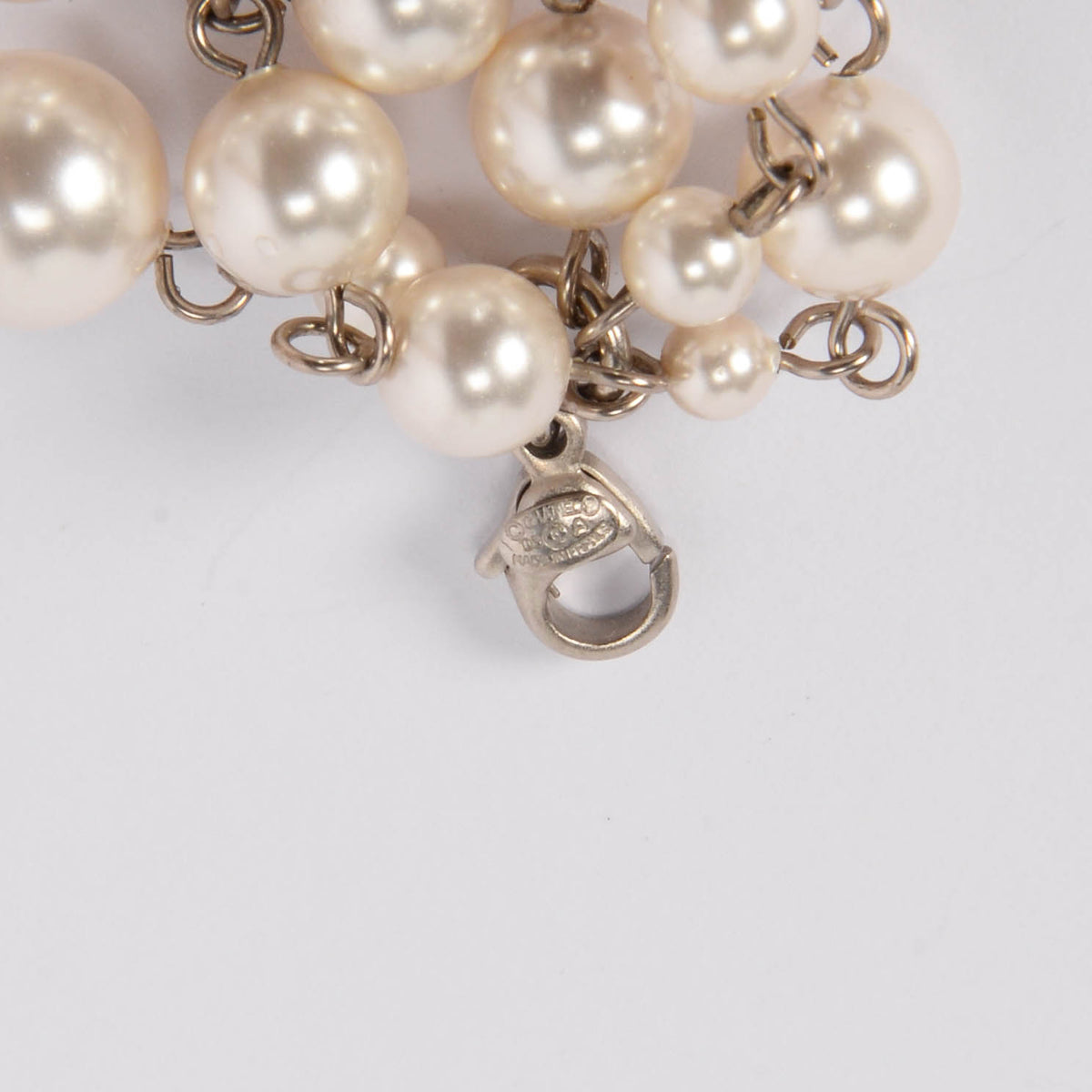 Chanel Silver Pearl Multi Strand Bracelet