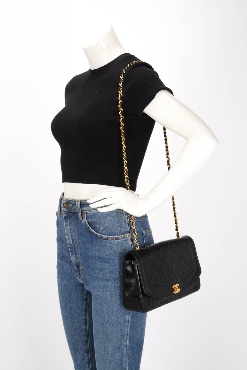 Chanel Vintage Black Quilted Lambskin Medium Diana Bag