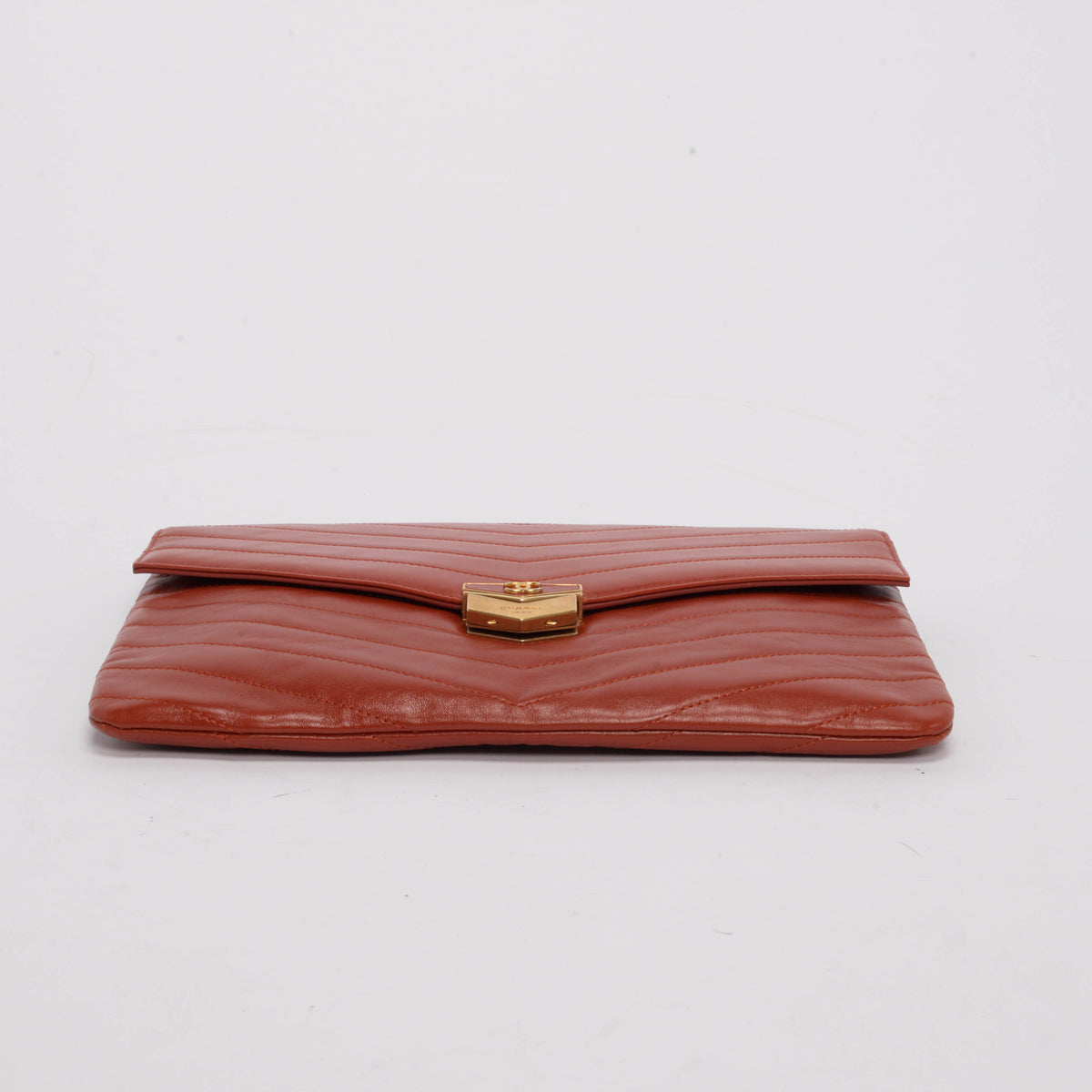 Chanel Red Chevron Calfskin Medal Envelope Clutch