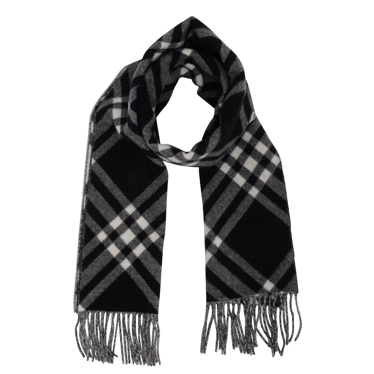 Burberry Black & White Cashmere Check Scarf