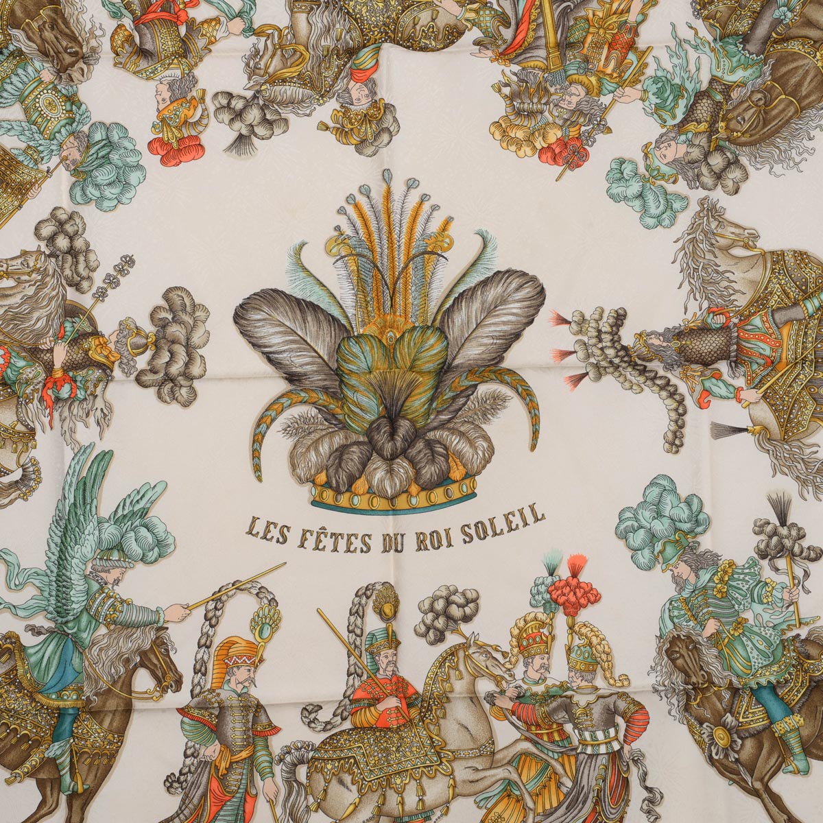 Hermes Beige Silk Les Fetes Du Roi Soleil Scarf