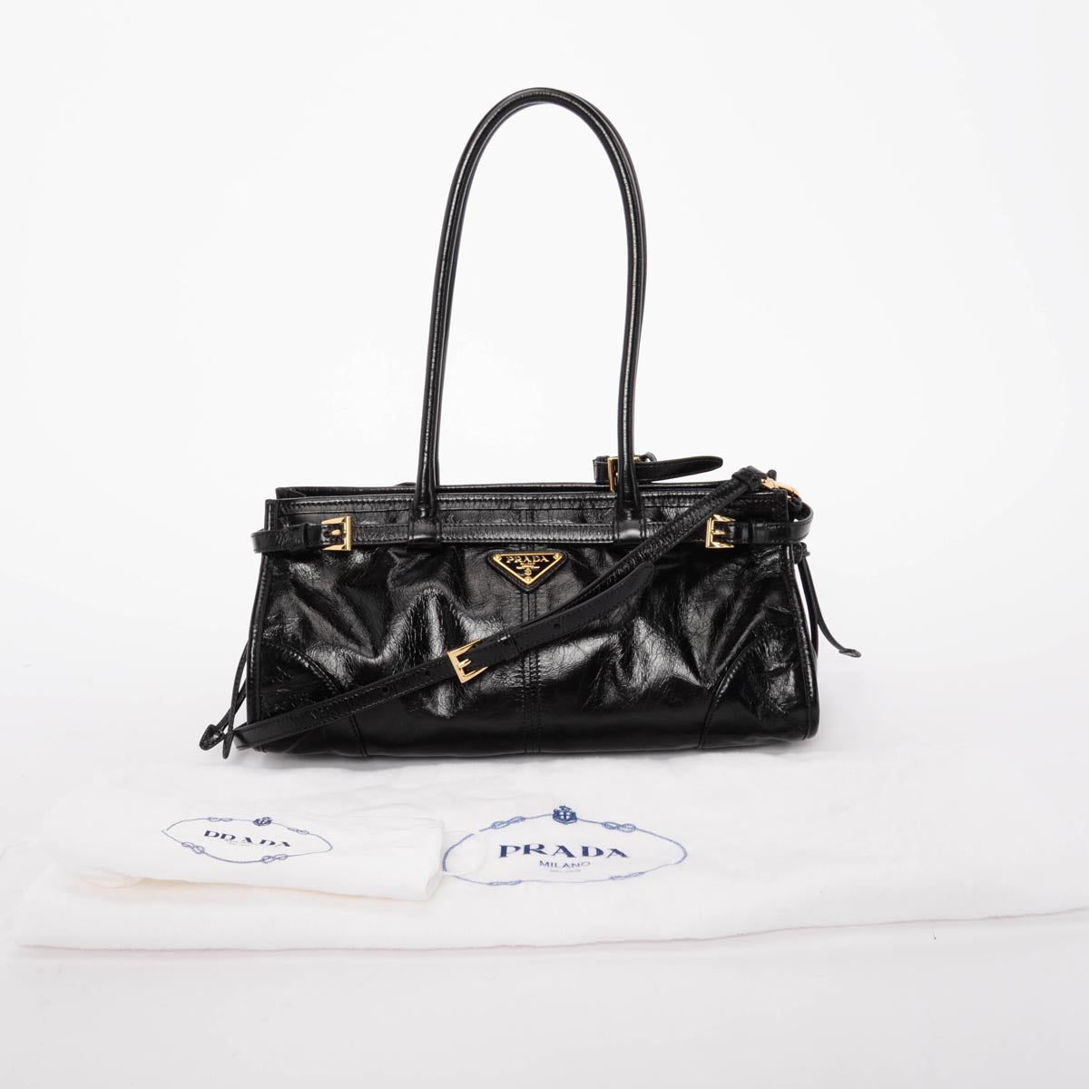 Prada Black Glossy Leather Medium Bonnie Bag