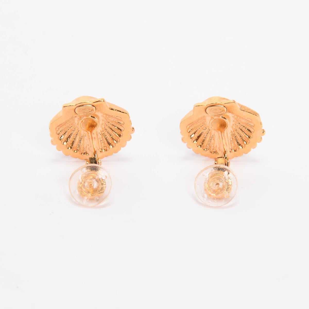 Chanel Gold Crystal CC Shell Clip-On Earrings