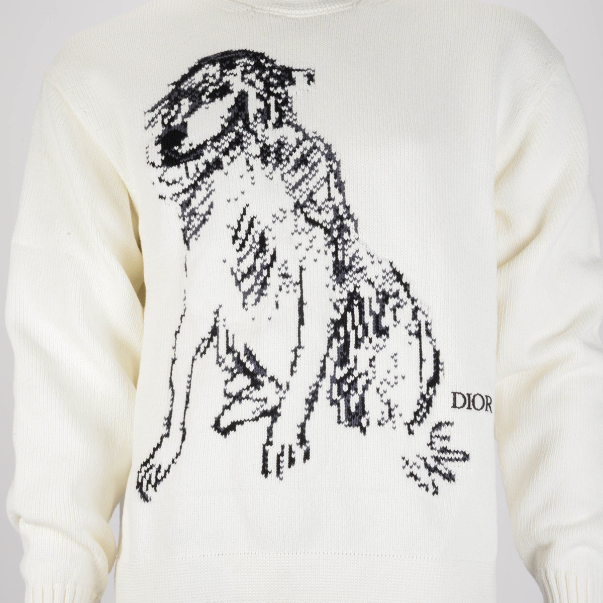 Dior White Cotton Knit Charleston Wolf Sweater L