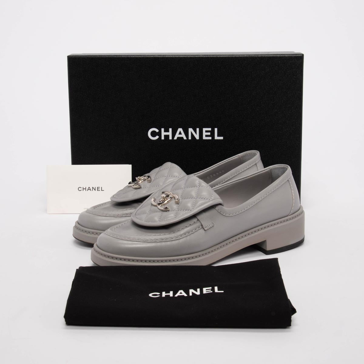 Chanel Grey Lambskin CC Turnlock Loafers 37.5