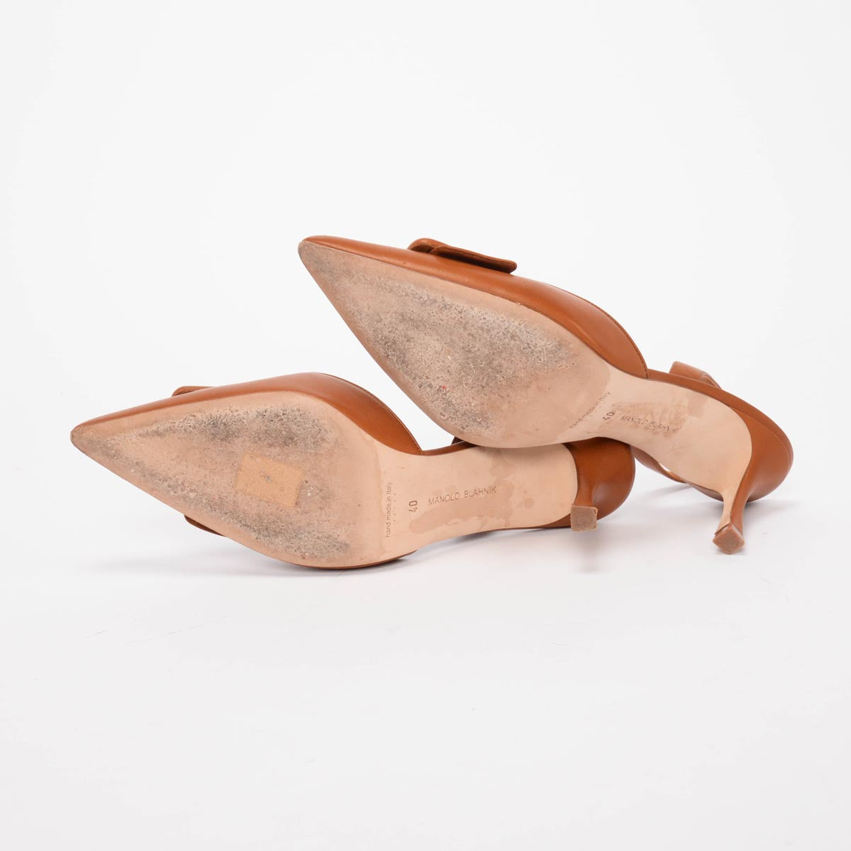 Manolo Blahnik Tan Calfskin Maysli Buckle Slingbacks 40