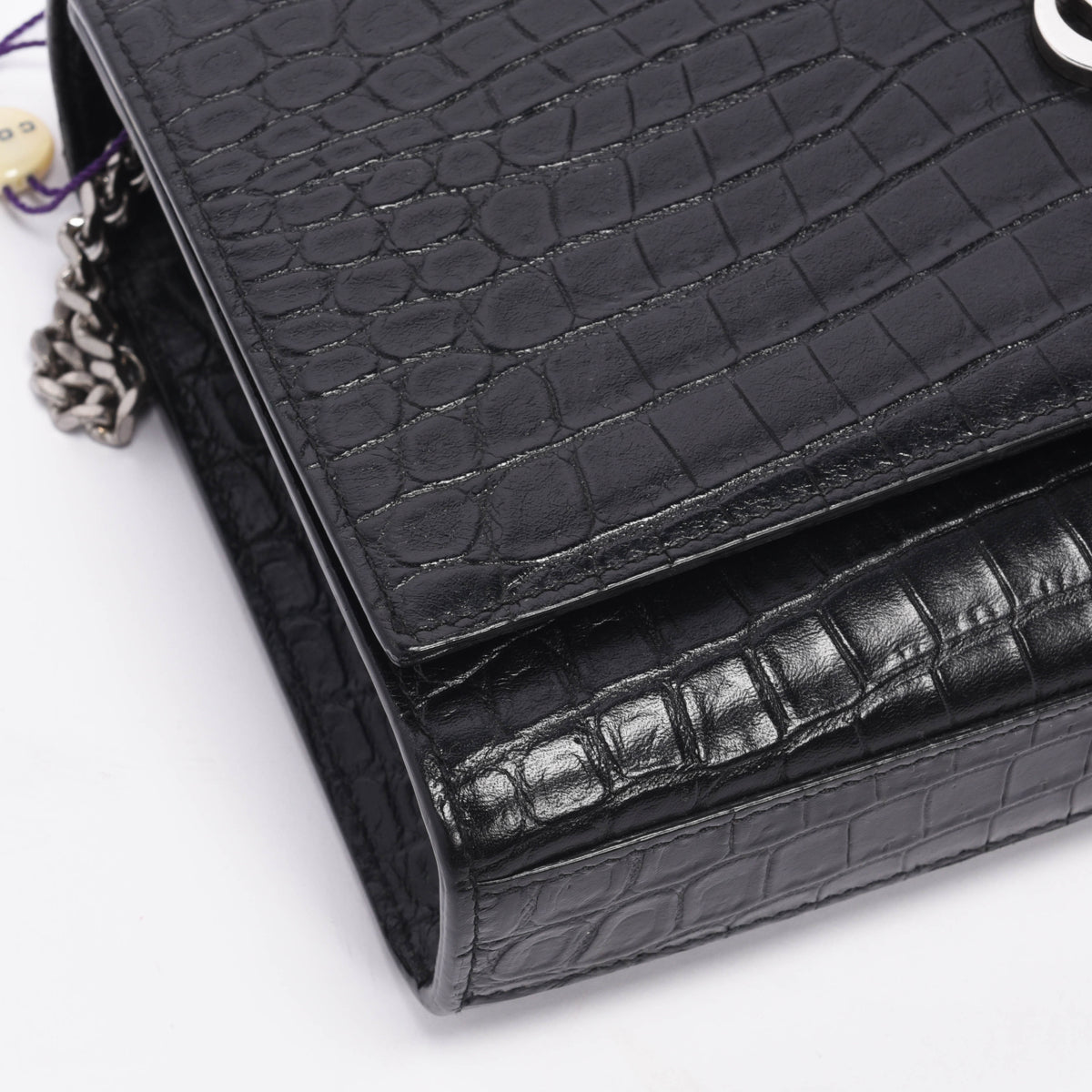 Saint Laurent Black Croc Embossed Medium Kate Tassel Bag