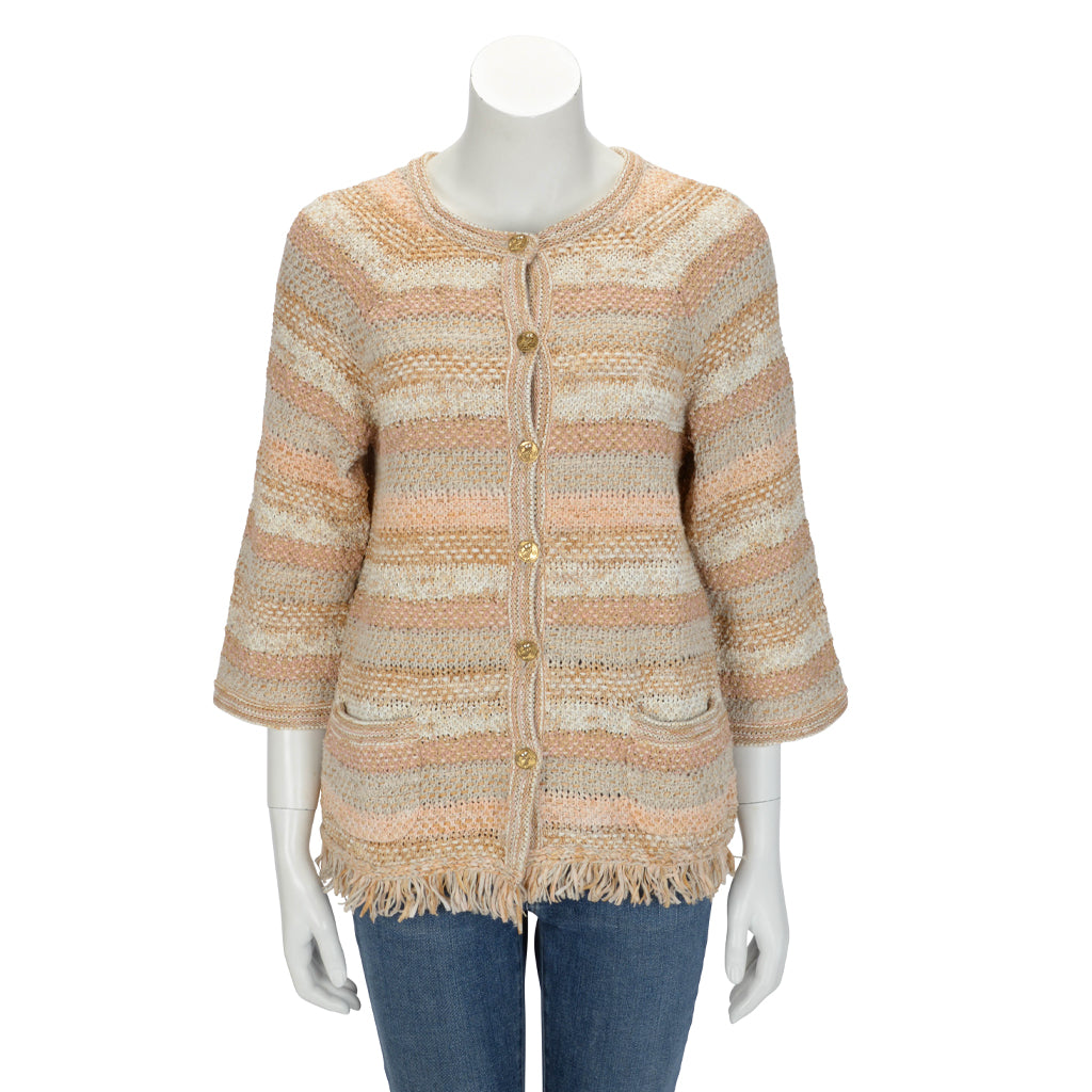Chanel Peach & Beige Knit Striped Jacket FR 40