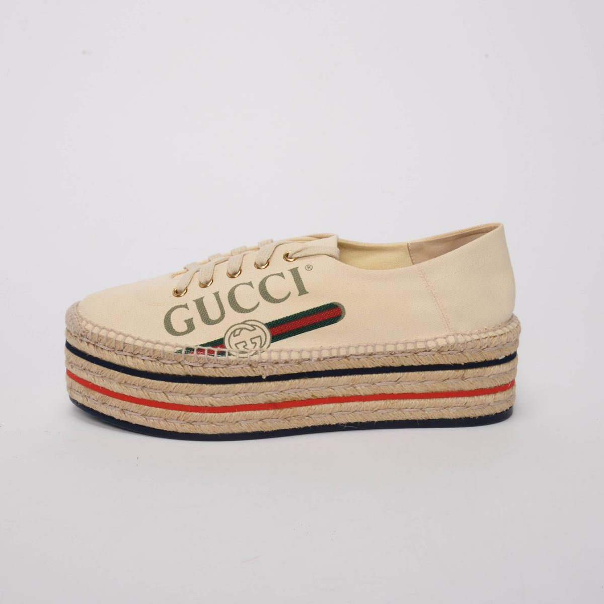 Gucci Ecru Canvas Logo Platform Espadrille Sneakers 41