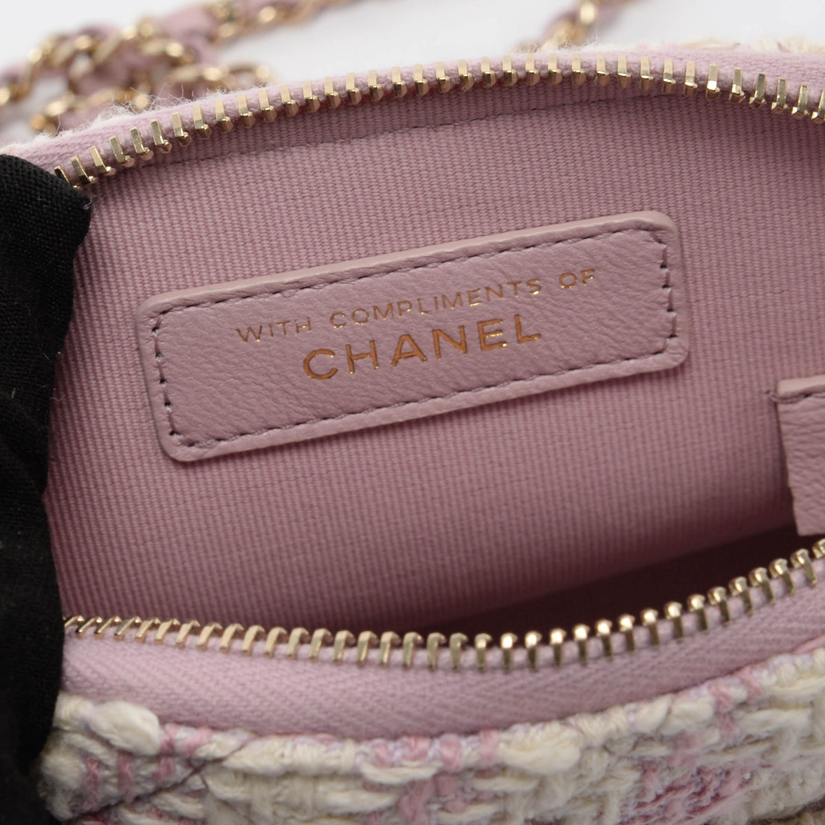 Chanel Pink & White Check Tweed Clutch With Chain