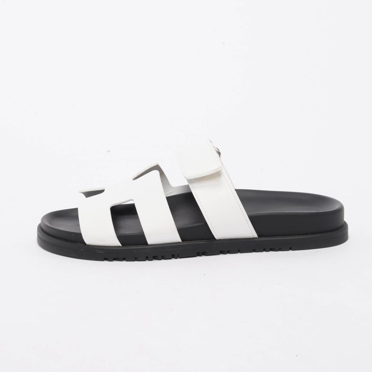 Hermes Black & White Calfskin Chypre Sandals 38.5