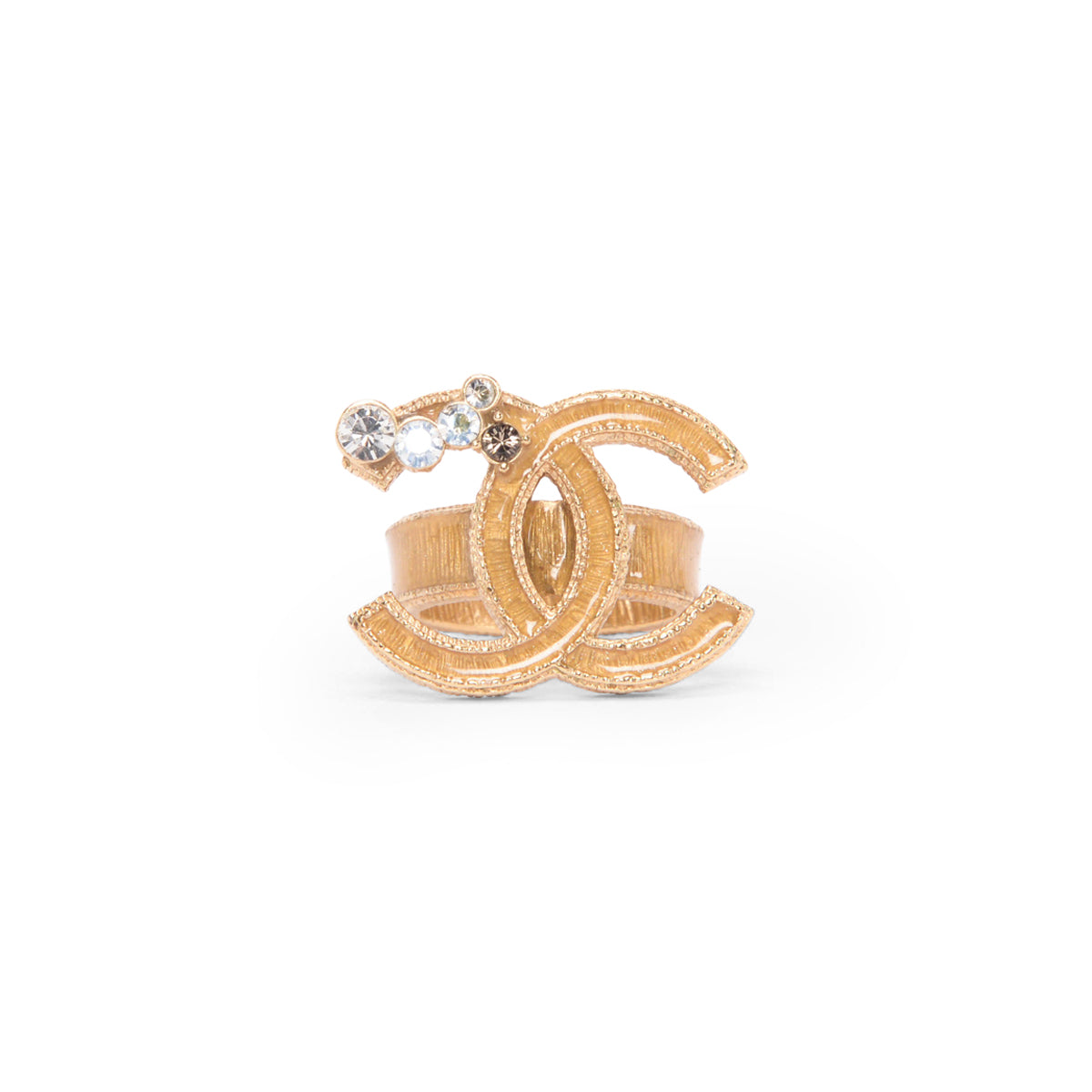 Chanel Light Gold Crystal CC Ring