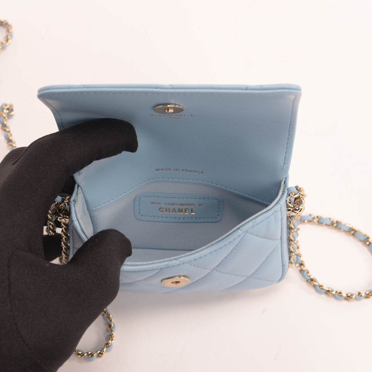 Chanel Light Blue Calfskin Clutch With Chain Wallet