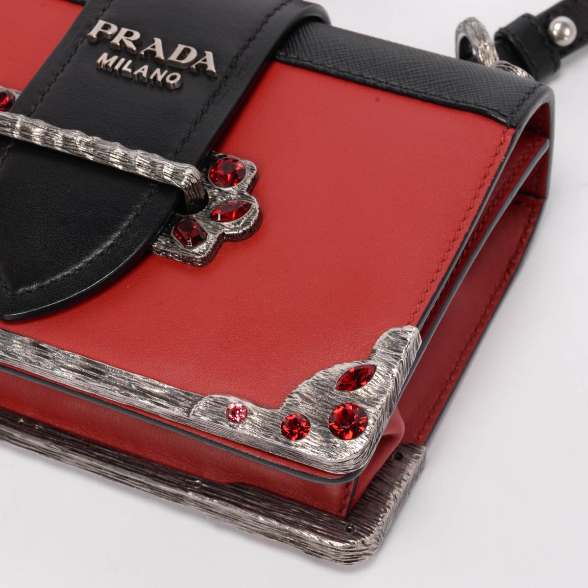 Prada Red & Black City Calf Cahier Mini Bag