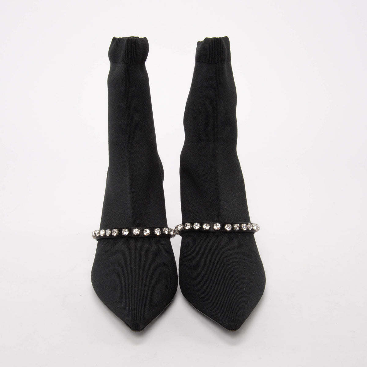 Miu Miu Black Technical Knit Swarovski Ankle Booties 39