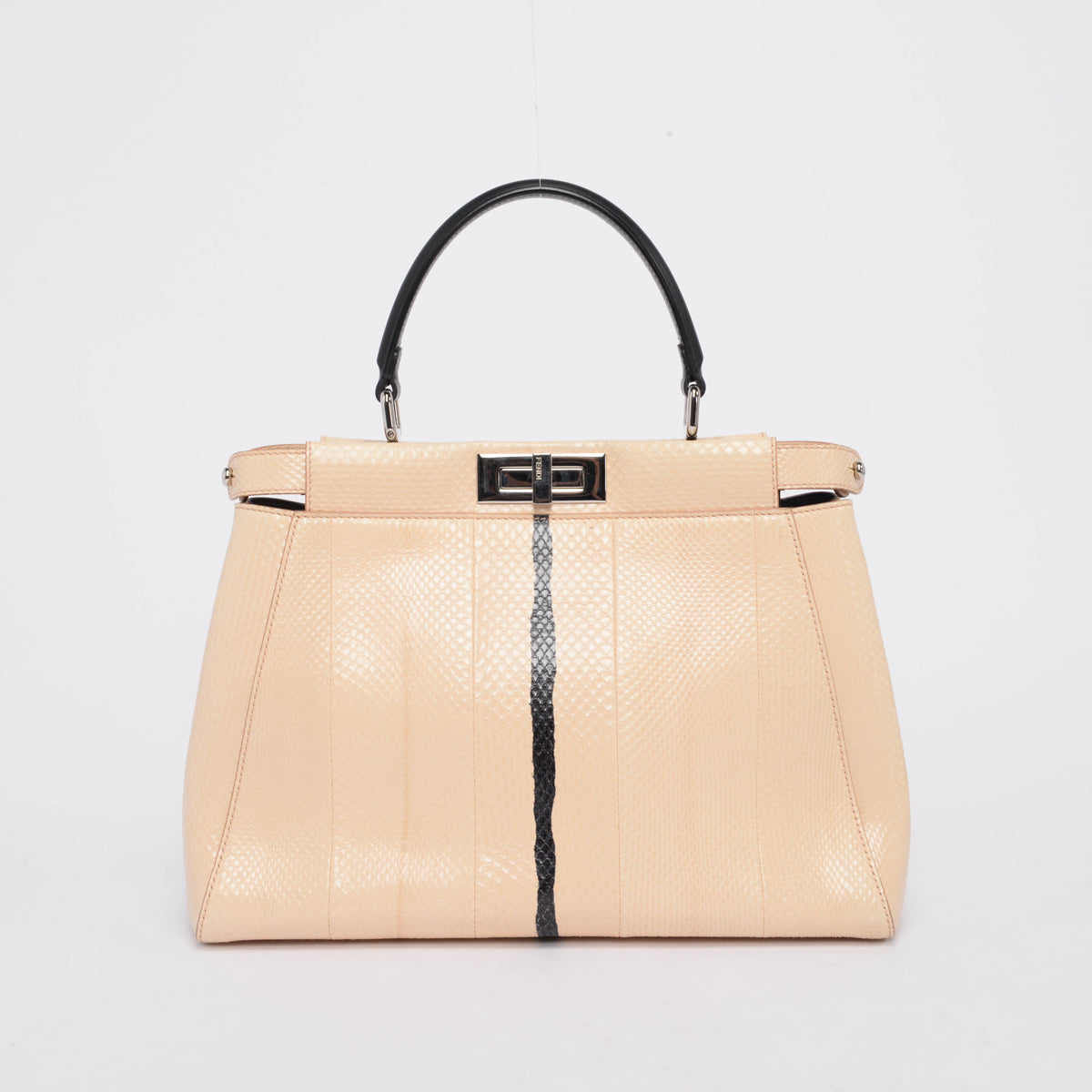 Fendi Beige & Black Water Snakeskin Medium Iconic Peekaboo