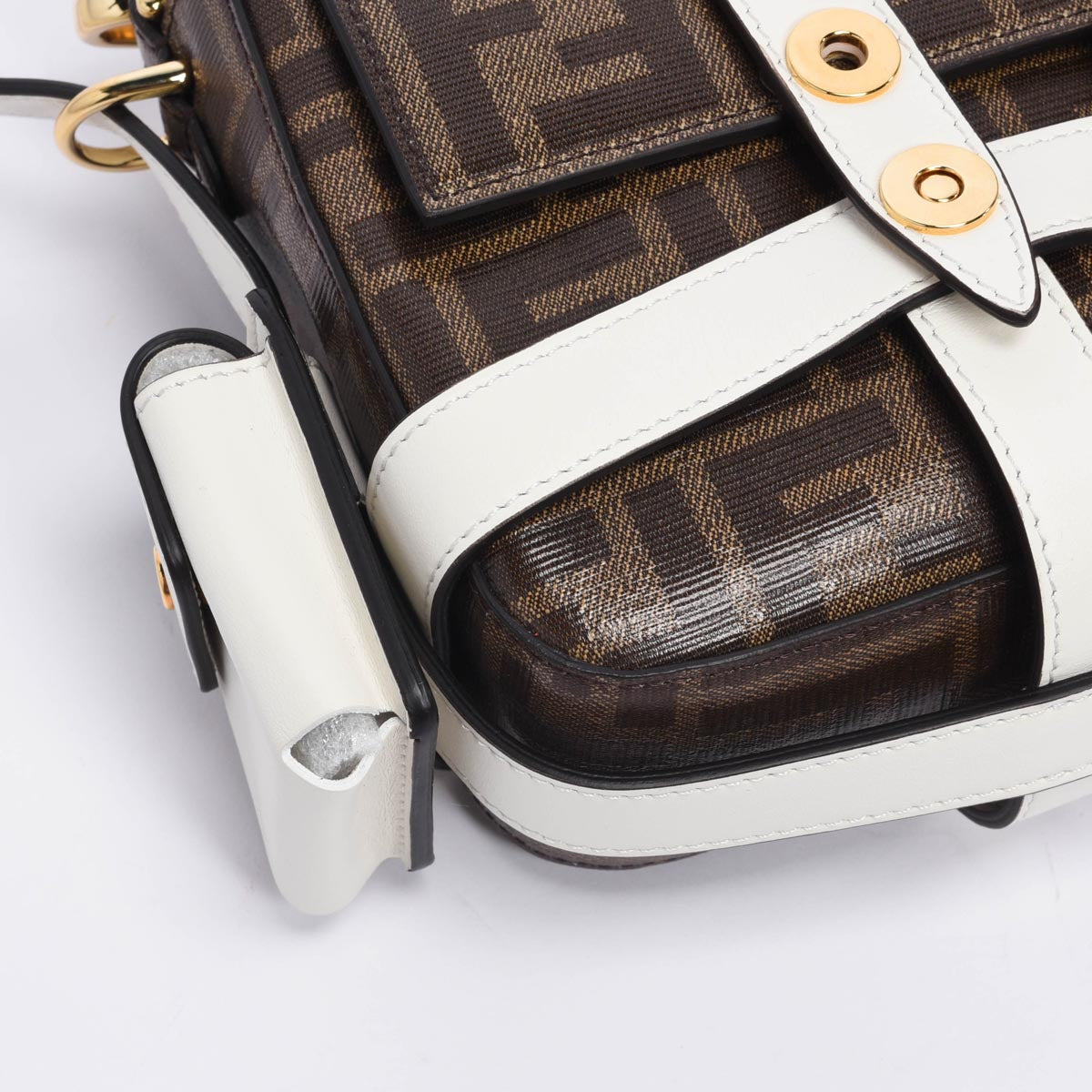 Fendi Tobacco & White Zucca Canvas Cage Baguette Bag
