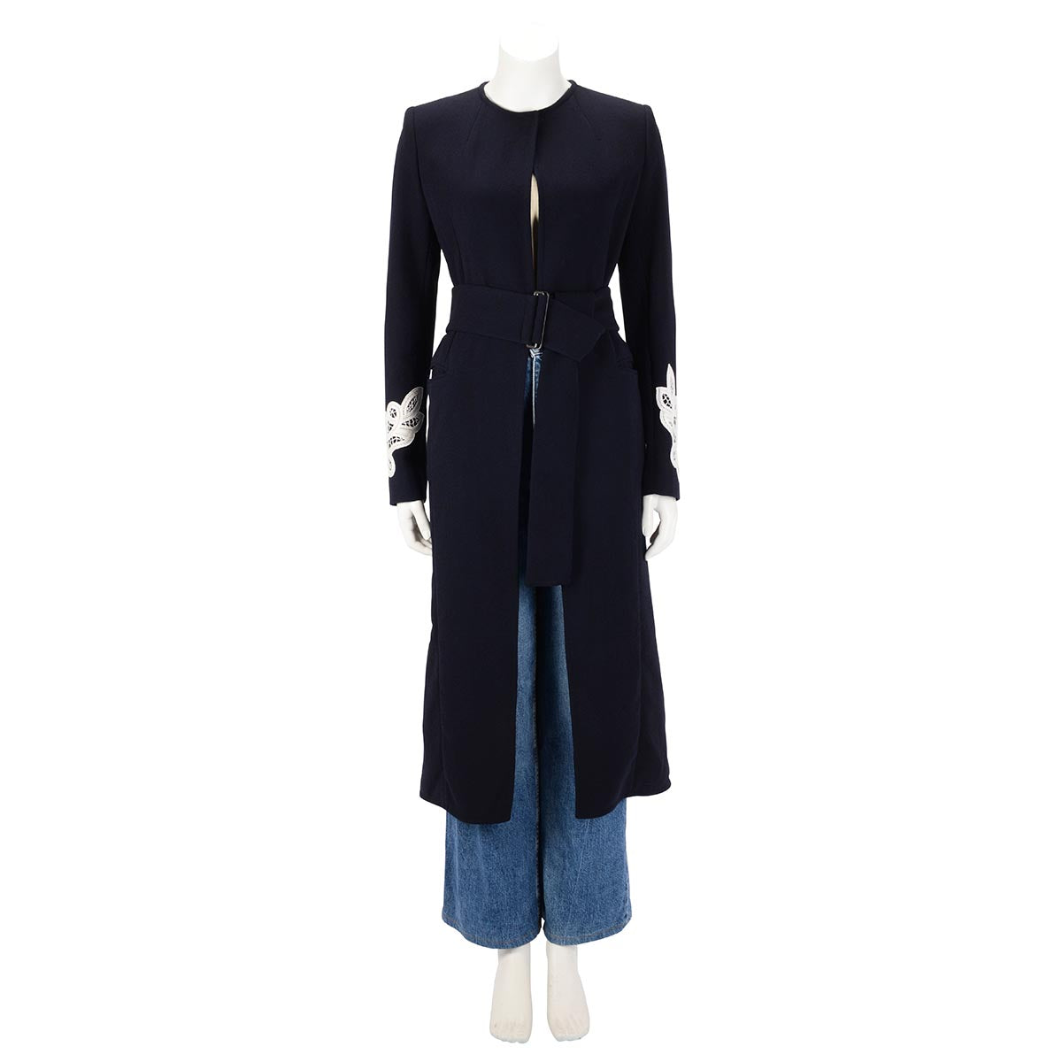 Victoria Beckham Navy Wool Lace Detail Coat UK 10