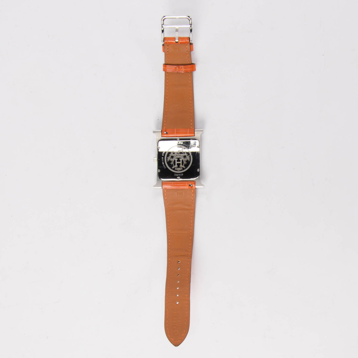 Hermes Orange Stainless Steel Diamond MOP Heure H TGM Watch