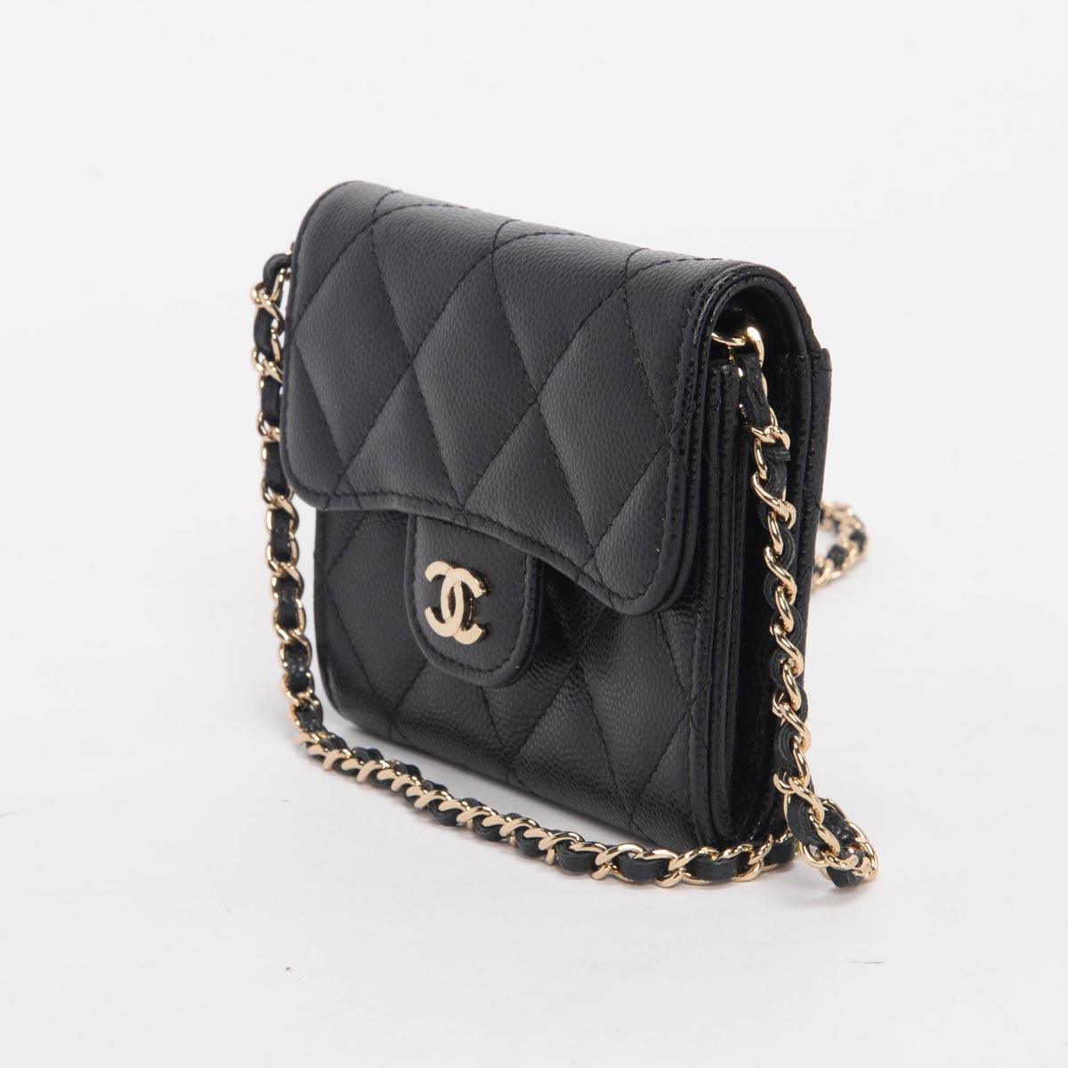 Chanel Black Caviar Classic CC Card Holder on Chain