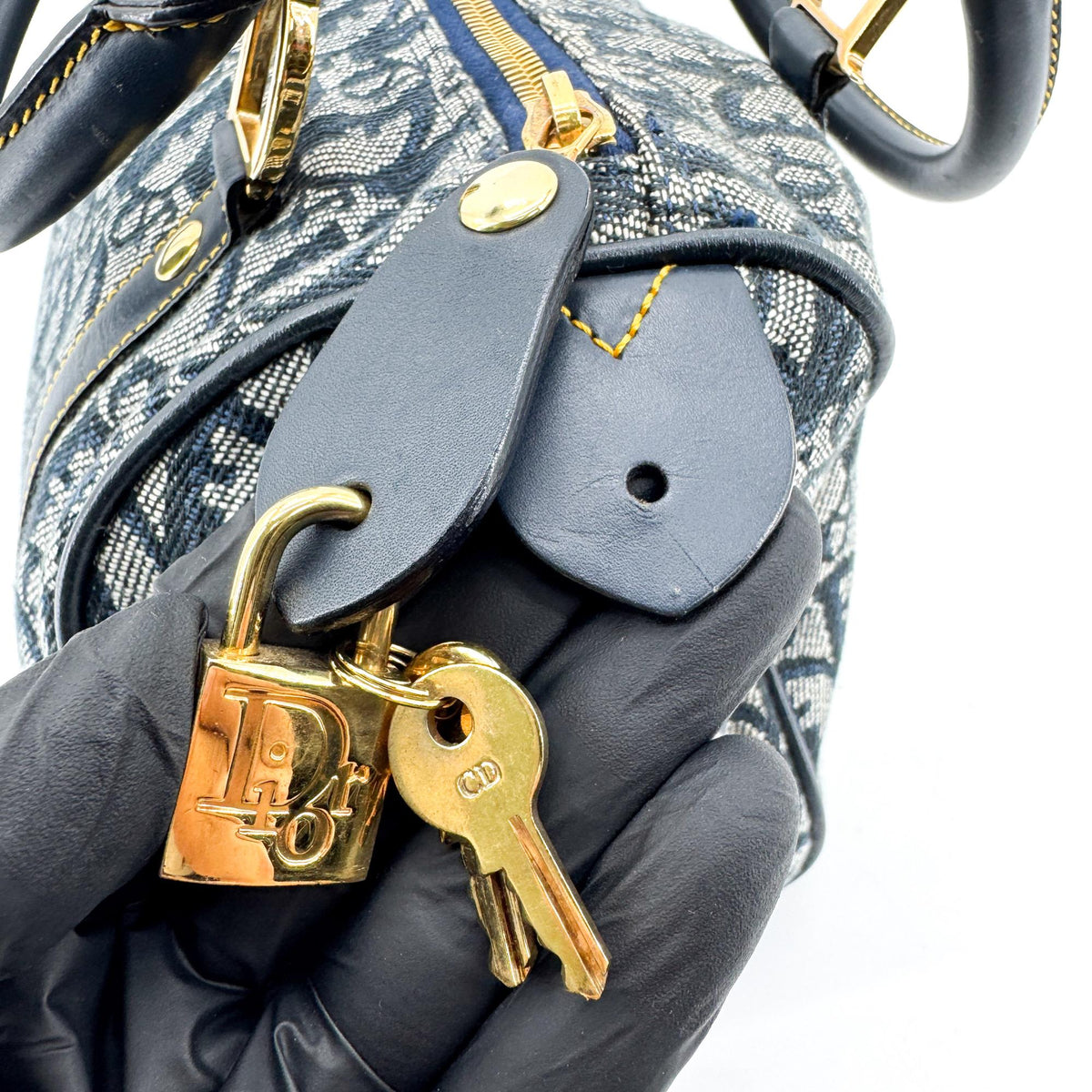 Dior Vintage Blue Diorissimo Canvas Trotter Small Boston Bag