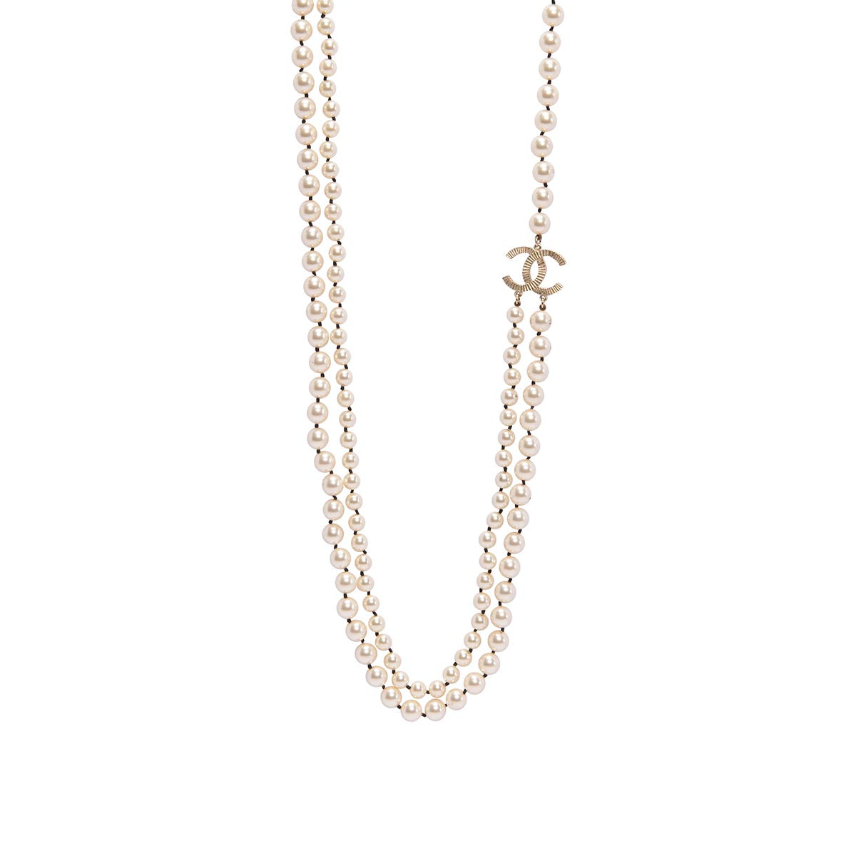 Chanel White Pearl Double Strand Necklace