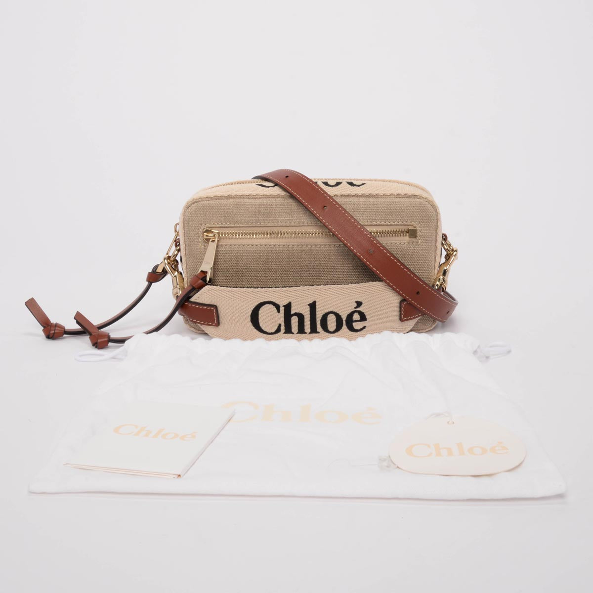Chloe Sepia Brown Leather & Canvas Woody Belt Bag