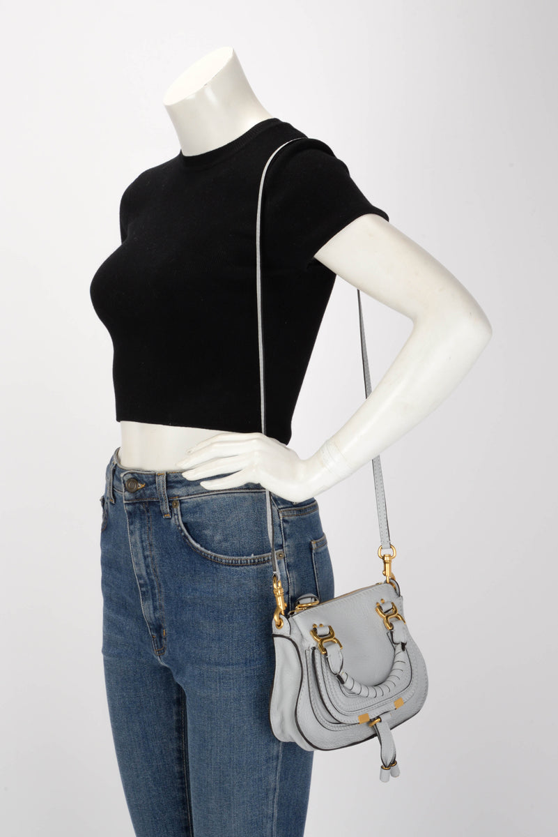 Chloe Pale Blue Grained Calfskin Mini Double Marcie Bag