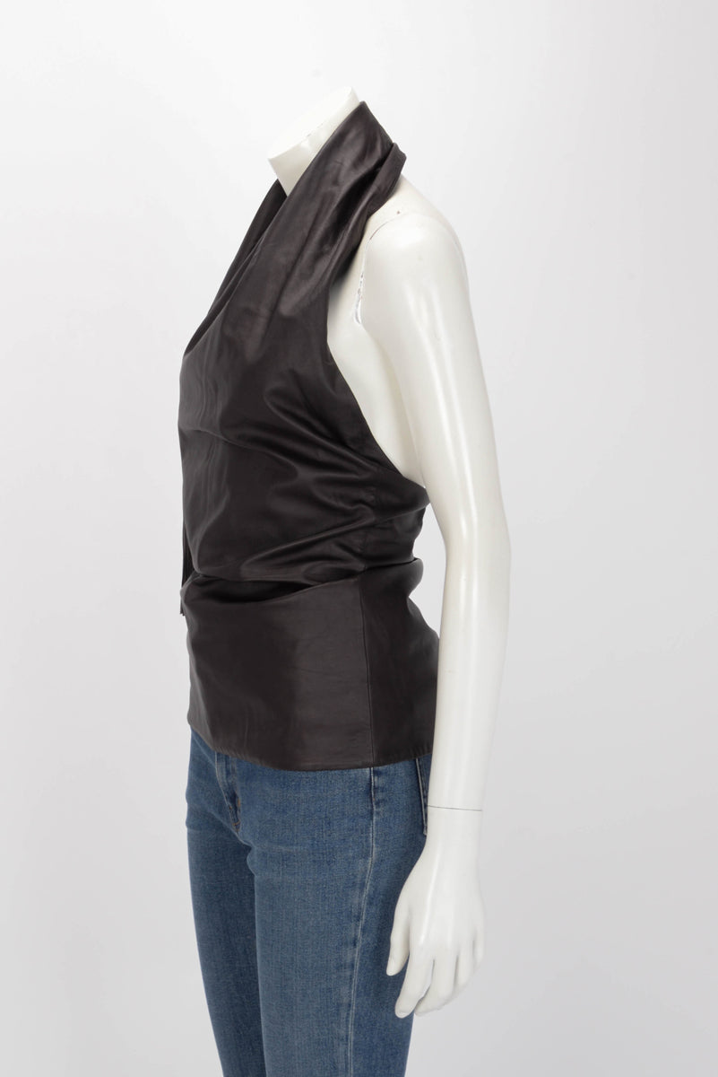 Bottega Veneta Chocolat Lambskin Tassel Halter Top IT 36