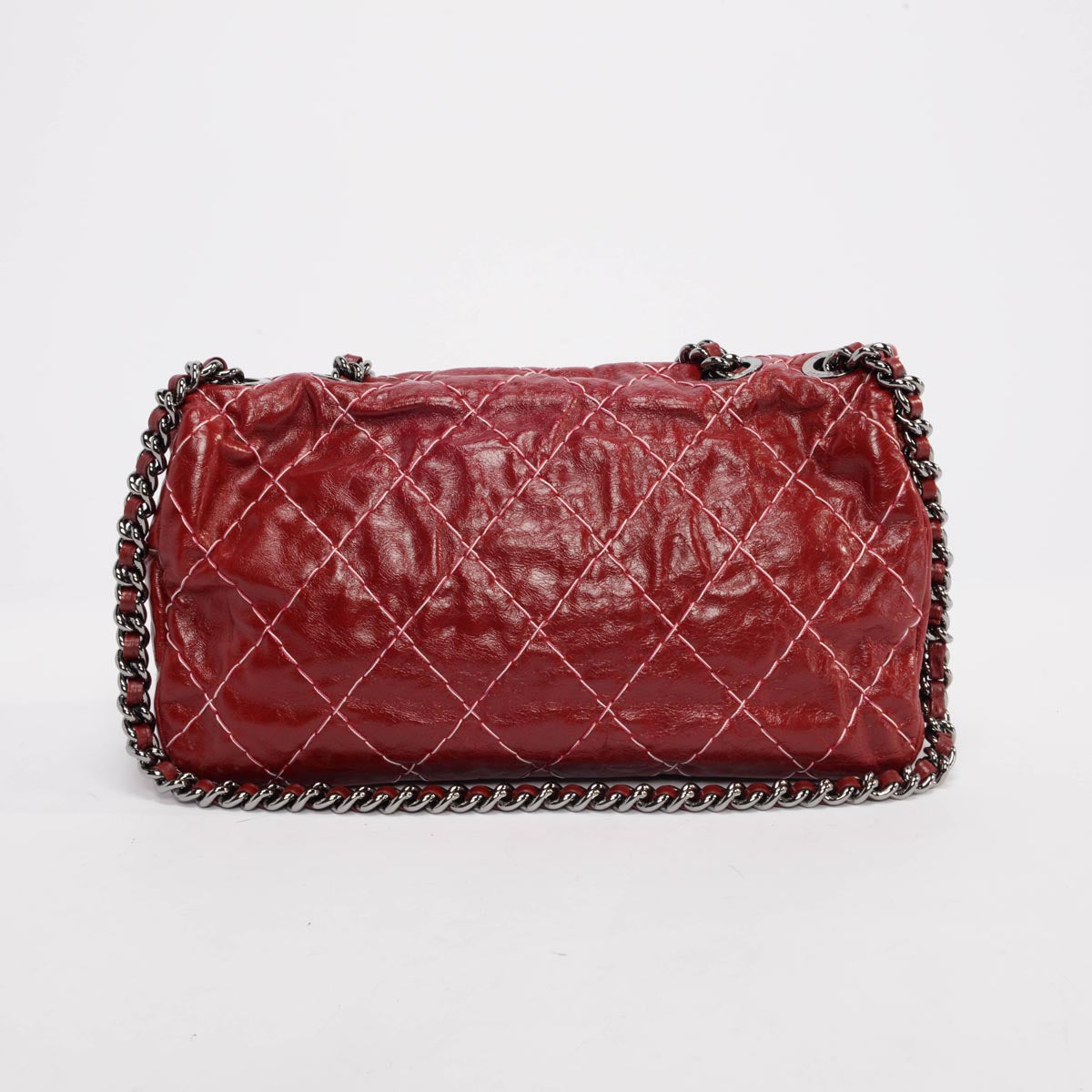 Chanel Dark Red Glazed Goatskin Double Stitch Flap Bag