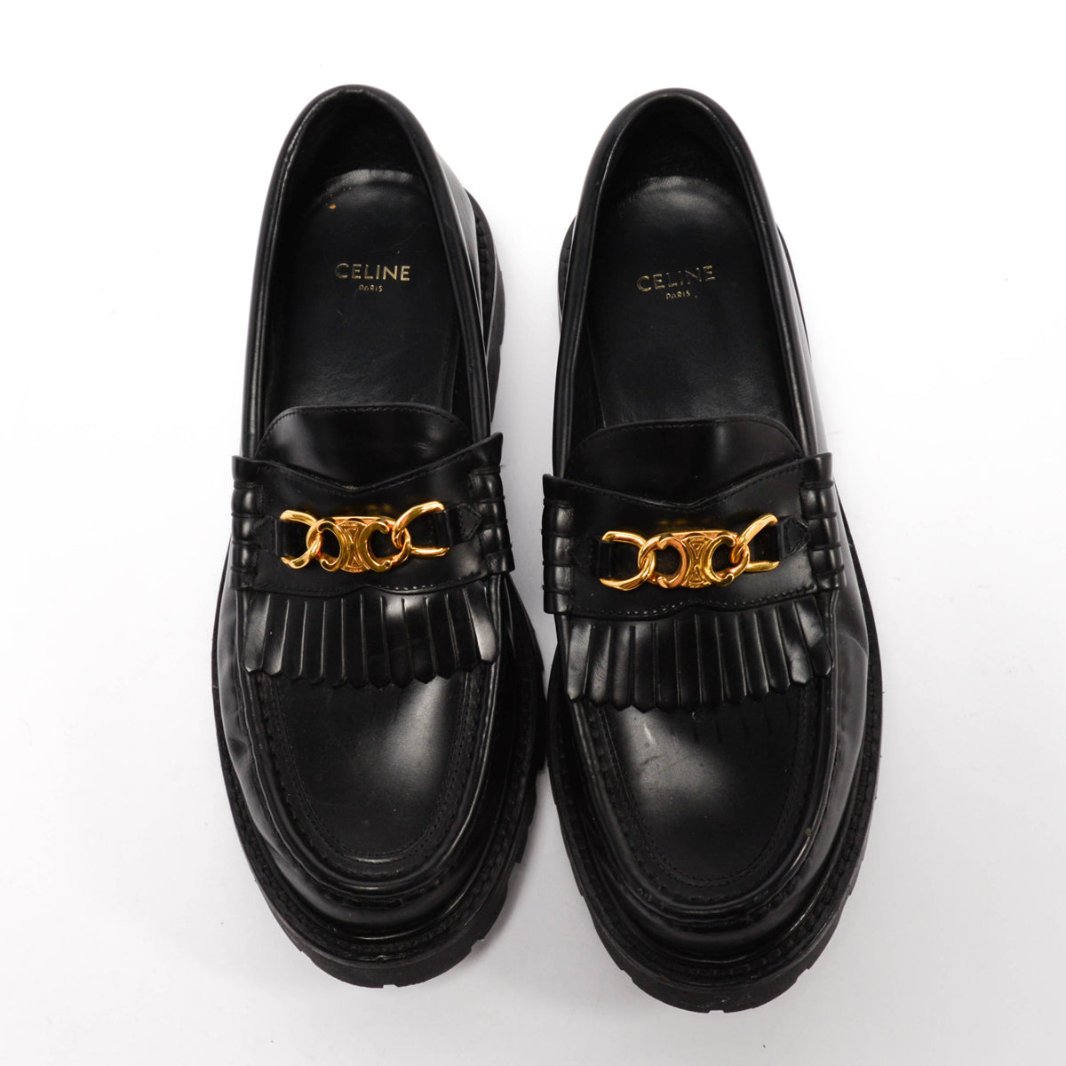 Celine Black Polished Bullskin Margaret Loafers 38.5