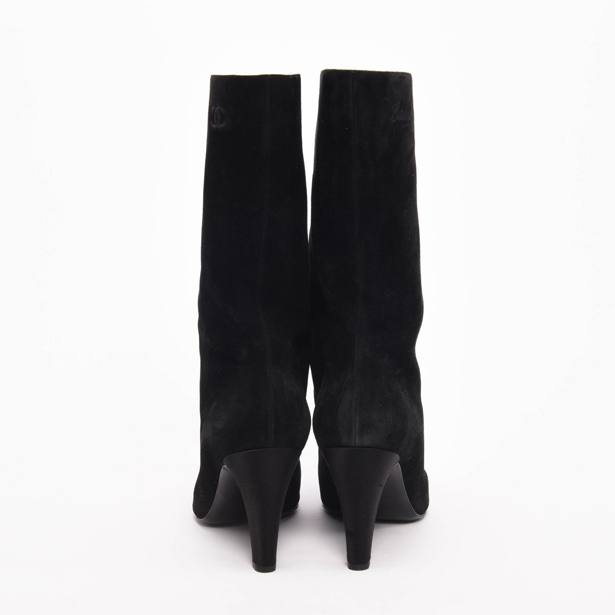 Chanel Black Suede Cap Toe Gabrielle Logo Boots 41