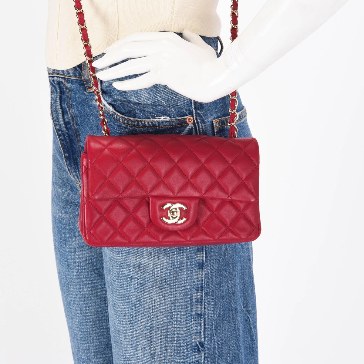 Chanel Red Quilted Lambskin Mini Rectangular Flap Bag