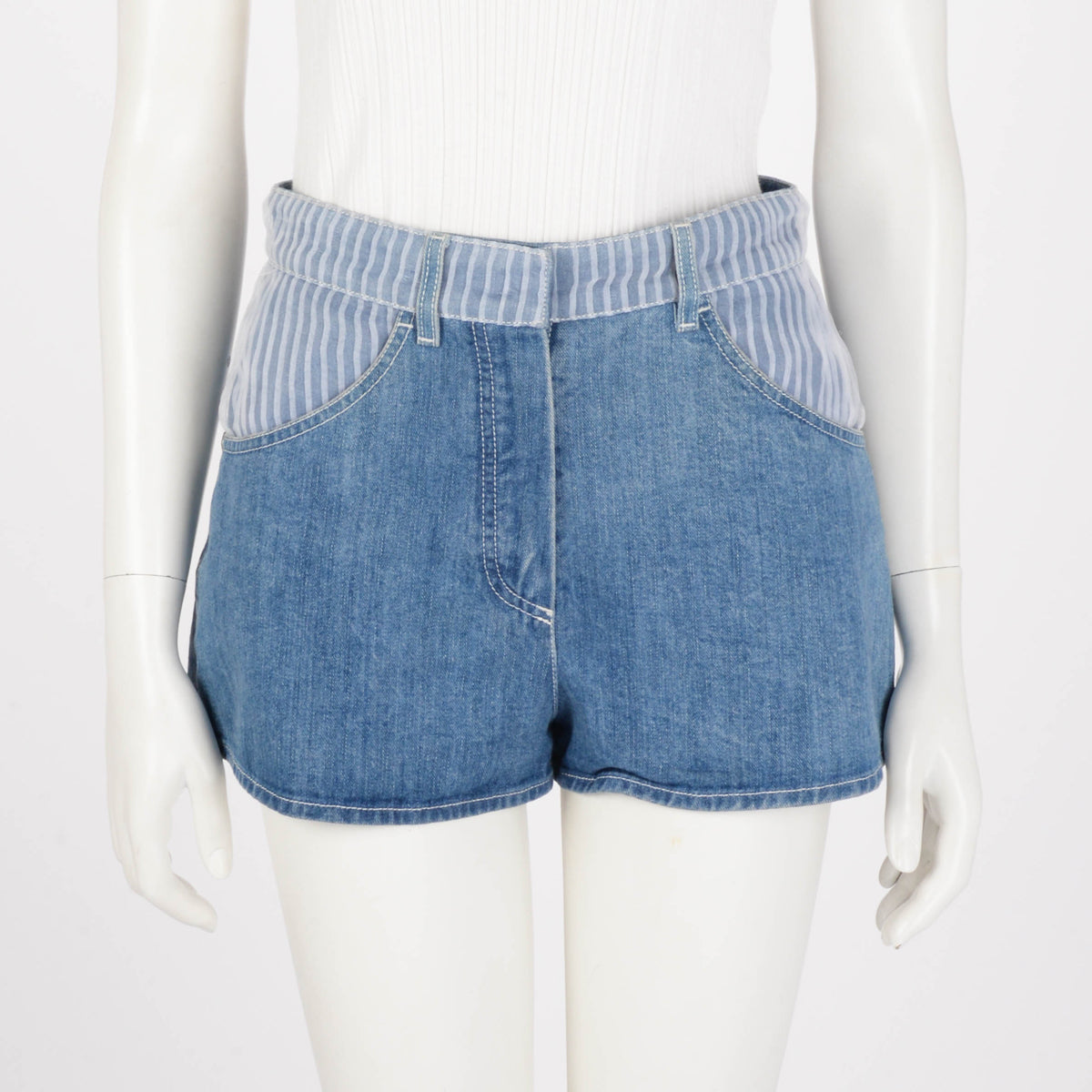 Chanel Blue Denim Cotton Sheer Pleated Shorts FR 32