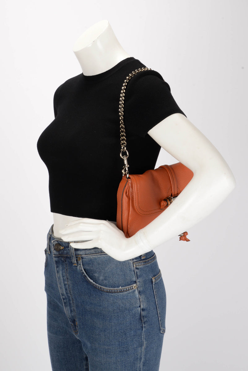 Gucci Orange Grained Leather Croisette Bamboo Evening Bag